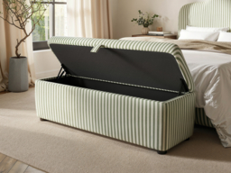 SOLACE+CO Skylynn Ottoman Blanket Box Cream Striped Woven Fabric Cream & Green - thumbnail 2