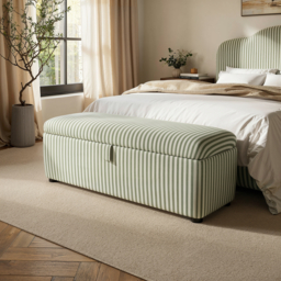 SOLACE+CO Skylynn Ottoman Blanket Box Cream Striped Woven Fabric Cream & Green - thumbnail 1
