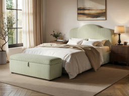 SOLACE+CO Skylynn Ottoman Blanket Box Cream Striped Woven Fabric Cream & Green - thumbnail 3