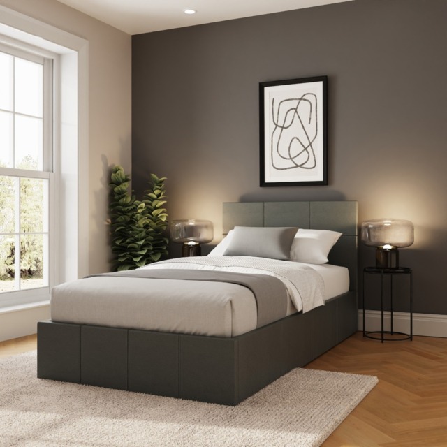 GFW Side Lift Ottoman Storage Bed-Grey Faux Leather-Single - image 1