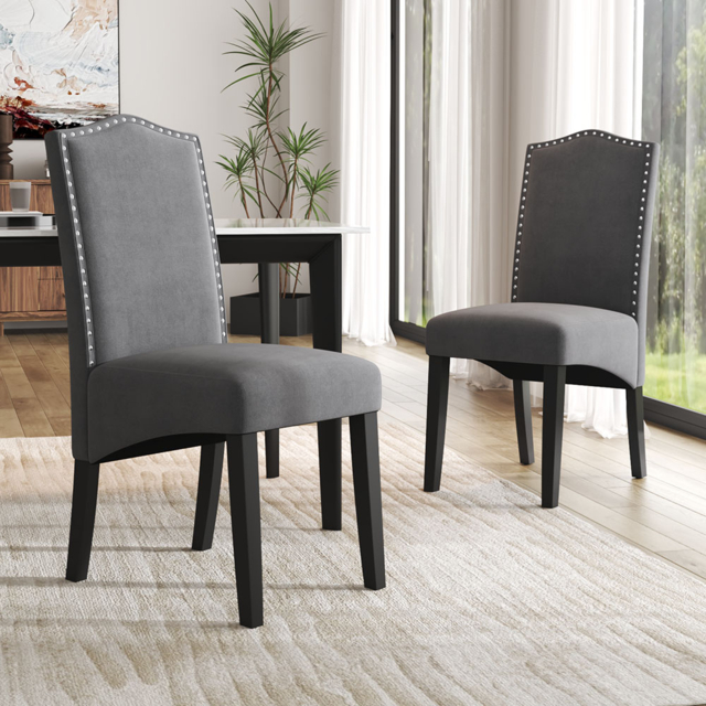 Living & Home Set of 2 Grey Velvet High Back Dinning Chair - image 1