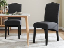 Living & Home Set of 2 Grey Velvet High Back Dinning Chair - thumbnail 2