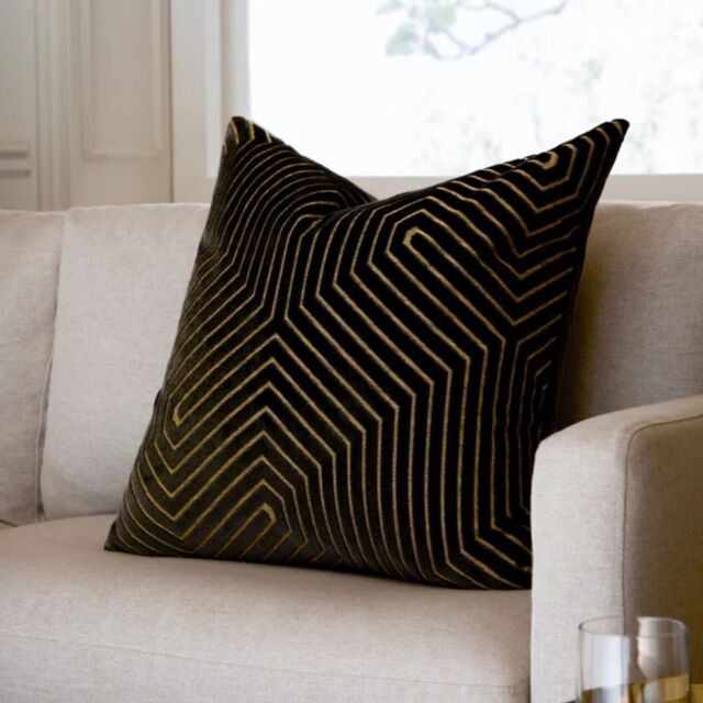"Paoletti Evoke 55 x 55cm Polyester Filled Velvet Cushion-Black " - image 1