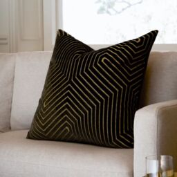 "Paoletti Evoke 55 x 55cm Polyester Filled Velvet Cushion-Black " - thumbnail 1