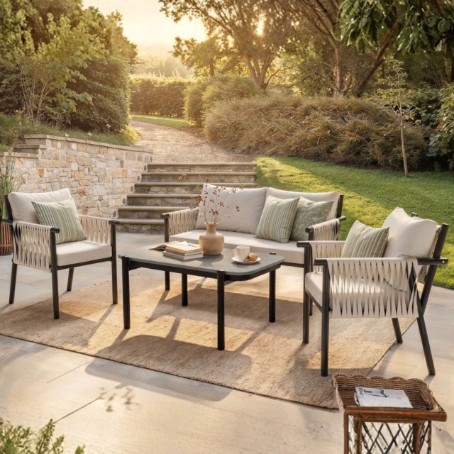 SOLACE+CO Kalina 4 Piece Garden Sofa Set with Coffee Table Brown - image 1