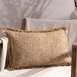 Yard Doze Textured Rectangular Feather Cushion -Biscuit