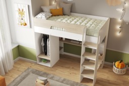 Flair Coco Gaming High Sleeper with Desk and Wardrobe Oak & White - thumbnail 2