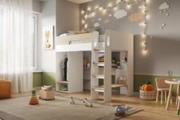 Flair Coco Gaming High Sleeper with Desk and Wardrobe Oak & White - thumbnail 3