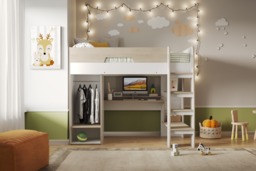 Flair Coco Gaming High Sleeper with Desk and Wardrobe Oak & White - thumbnail 4