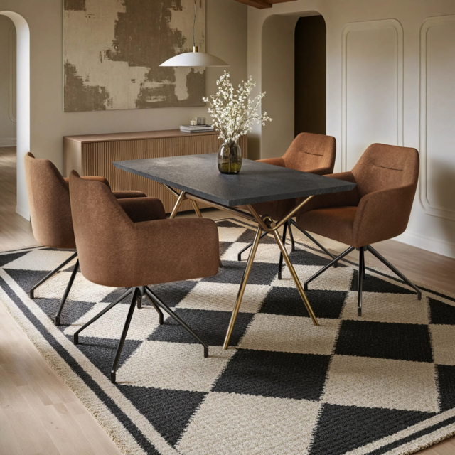 SOLACE+CO Lexi Dining Table with 4 Isla Swivel Dining Chairs Brown Fabric - image 1