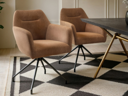SOLACE+CO Lexi Dining Table with 4 Isla Swivel Dining Chairs¬†Brown Fabric - thumbnail 2