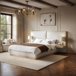 SOLACE+CO Vera Hotel Bed Frame with Integrated Bedside Tables Cream Kingsize