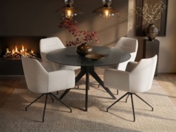 SOLACE+CO Emil 120cm Round Glass Dining Table with Star Base Black - thumbnail 3