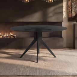 SOLACE+CO Emil 120cm Round Glass Dining Table with Star Base Black - thumbnail 1