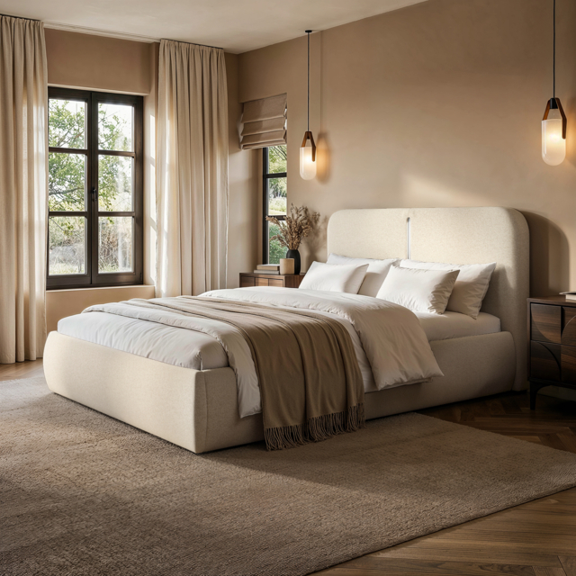 Solace+Co Stille Ottoman Bed with LED Lighting Cream Double - image 1