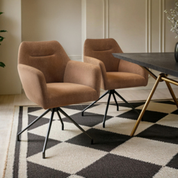 SOLACE+CO Isla Swivel Dining Chair Set of 2 Brown Chenille - thumbnail 1