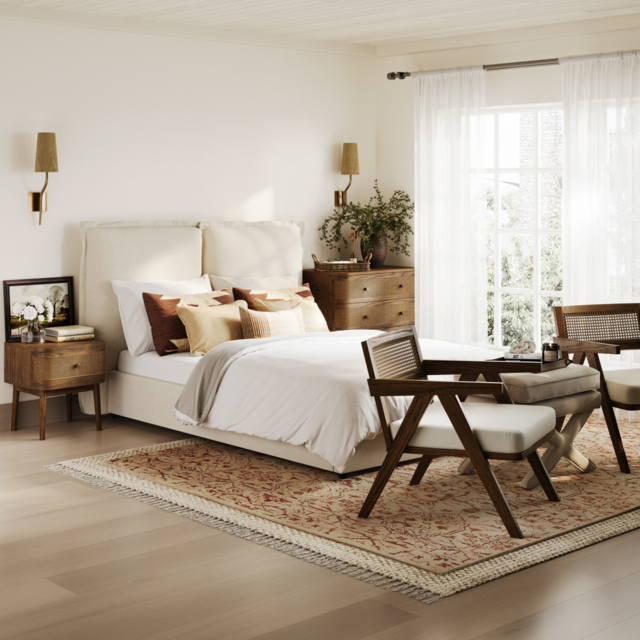 LPD Sunday Upholstered Bed Linen-Ivory-Double - image 1