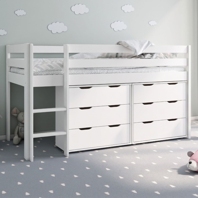 "Noomi Nora Mid Sleeper Cabin Bed with 6 Drawers White Solid Wood (FSC-Certified) " - image 1