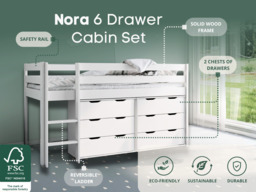 "Noomi Nora Mid Sleeper Cabin Bed with 6 Drawers White Solid Wood (FSC-Certified) " - thumbnail 2