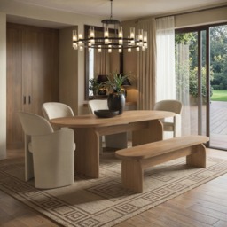 " SOLACE+CO Varm & Estella Extendable Dining Table with Velvet Chairs & Bench Beige Table and 4 Chairs"
