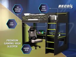Recoil Ultimate Vivid Gaming High Sleeper with Desk Charcoal & Green Single - thumbnail 4