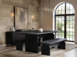 "SOLACE+CO Varm Ribbed Oval Extendable Dining Table & 2 Bench Set Black " - thumbnail 2