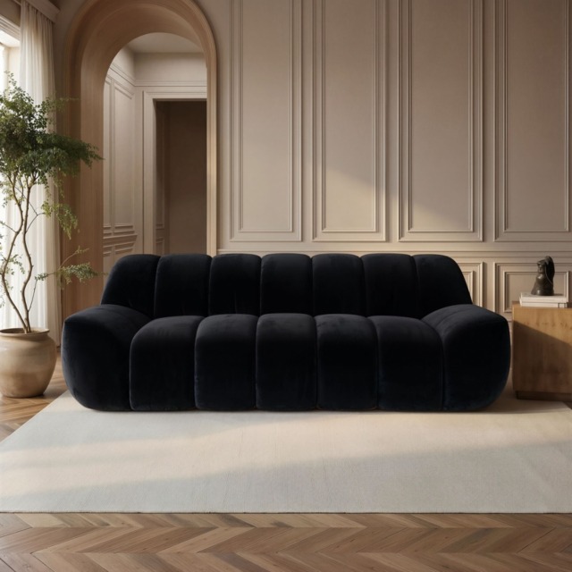 SOLACE+CO Macy Large 3 Seater Sofa Black Velvet - image 1