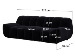 SOLACE+CO Macy Large 3 Seater Sofa Black Velvet - thumbnail 6
