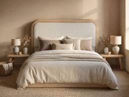 SOLACE+CO Gabriela Wooden Upholstered Bed Frame Cream Chenille Double - thumbnail 2
