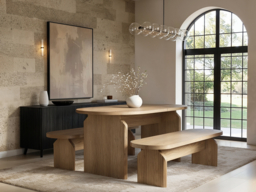 SOLACE+CO Varm Ribbed Oval Extendable Dining Table & 2 Bench Set Oak - thumbnail 3