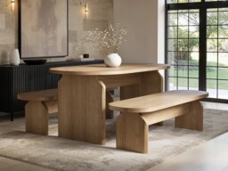 SOLACE+CO Varm Ribbed Oval Extendable Dining Table & 2 Bench Set Oak - thumbnail 2