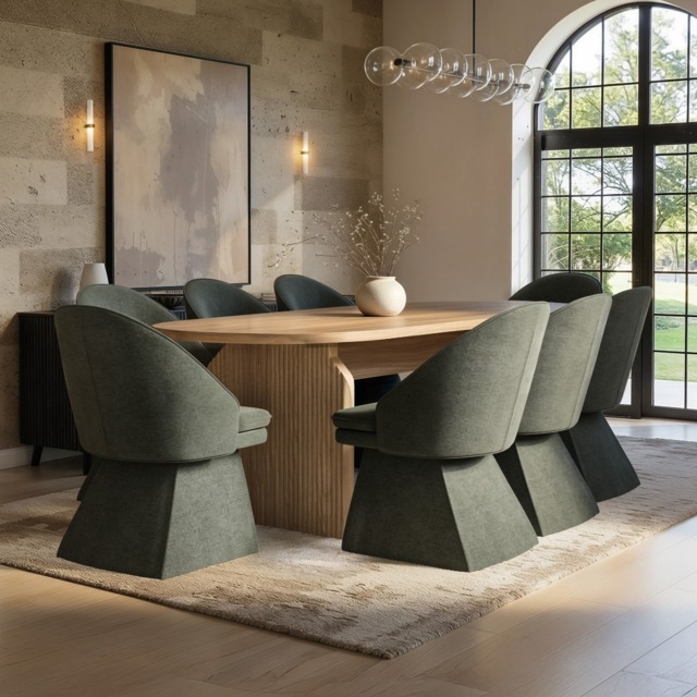 "SOLACE+CO Varm Oak Extendable Table & Aiko Green Chairs Dining Set 8 Chairs " - image 1