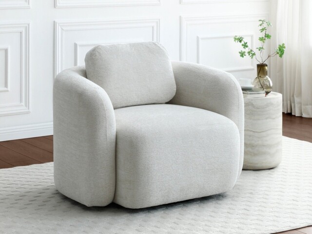 Kyoto Mitch Chenille Swivel Accent Chair Natural - image 1