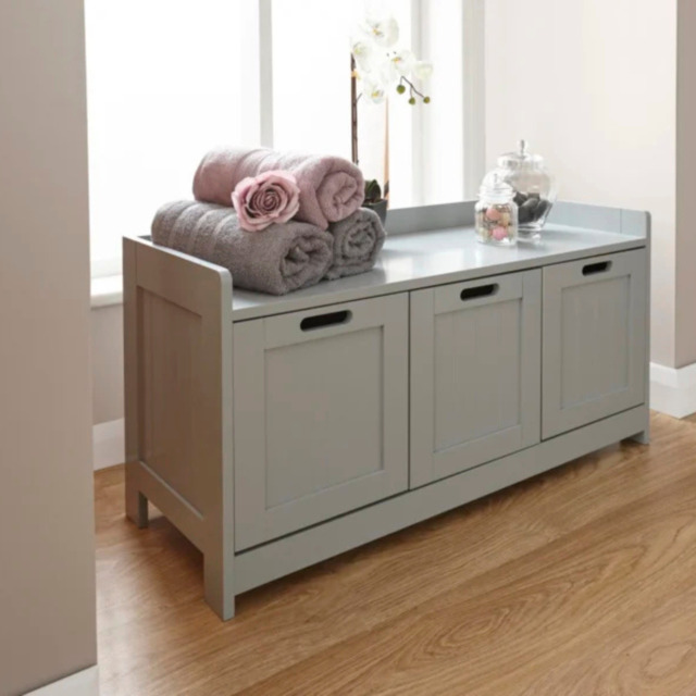 GFW Colonial 3 Door Bathroom Storage Bench-Grey - image 1