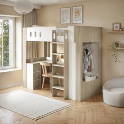 Flair Willow High Sleeper with Desk & Storage White & Oak - thumbnail 1