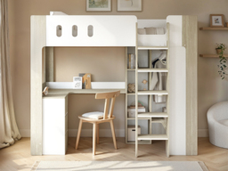 Flair Willow High Sleeper with Desk & Storage White & Oak - thumbnail 2