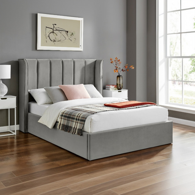 Limelight Polaris Recycle Fabric Ottoman Bed Frame-Double-Silver - image 1