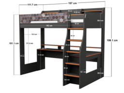 Recoil Ultimate Lumi Gaming High Sleeper with Desk Charcoal & Orange Single - thumbnail 5