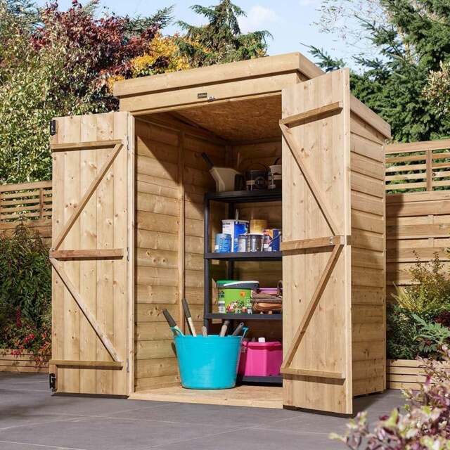 Rowlinson 4x4 Shiplap Pent Shed Double Door - image 1