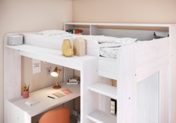 Parisot Higher High Sleeper Loft Bed with Desk & Wardrobe White - thumbnail 4