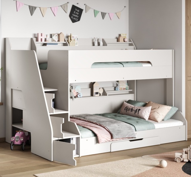 Flair Slick Staircase Triple Bunk Bed with Storage White - image 1