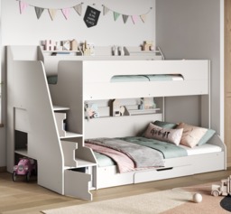 Flair Slick Staircase Triple Bunk Bed with Storage White - thumbnail 1