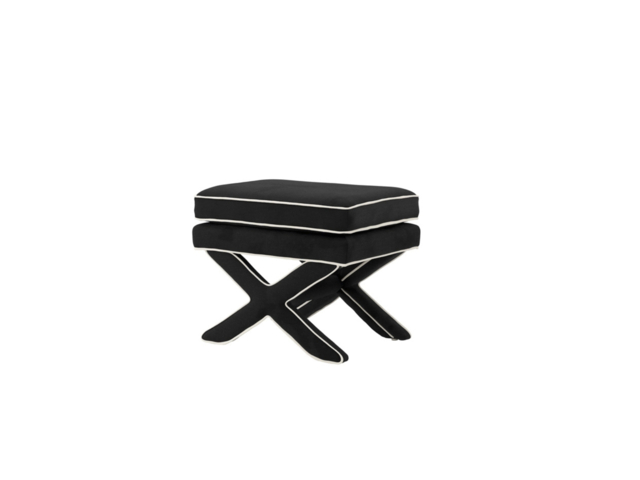LPD Rhode Stool with White Piping Onyx Black Velvet - image 1