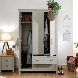 GFW Lancaster 3 Door 2 Drawer Wardrobe-Grey
