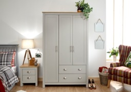 GFW Lancaster 3 Door 2 Drawer Wardrobe-Grey - thumbnail 6