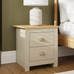 GFW Lancaster 2 Drawer Bedside Table - Cream - thumbnail 1