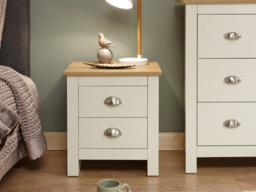 GFW Lancaster 2 Drawer Bedside Table - Cream - thumbnail 2