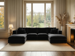 SOLACE+CO Asher Large U Shape Sofa Bundle Black Velvet - thumbnail 2