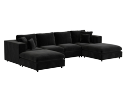 SOLACE+CO Asher Large U Shape Sofa Bundle Black Velvet - thumbnail 3