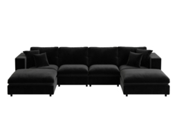 SOLACE+CO Asher Large U Shape Sofa Bundle Black Velvet - thumbnail 4